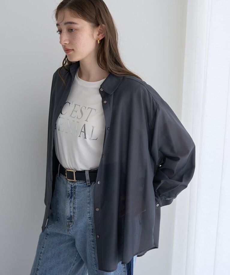 YECCA VECCA「サイドスリットシアーシャツ」|シャツ・ブラウス|Charcoal Gray
