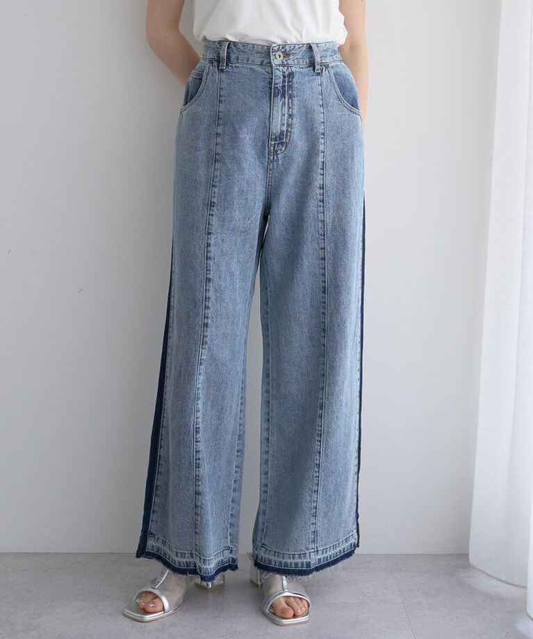 Editt by YECCA VECCA「綿麻ラインバギーデニム」|デニム|Light indigo