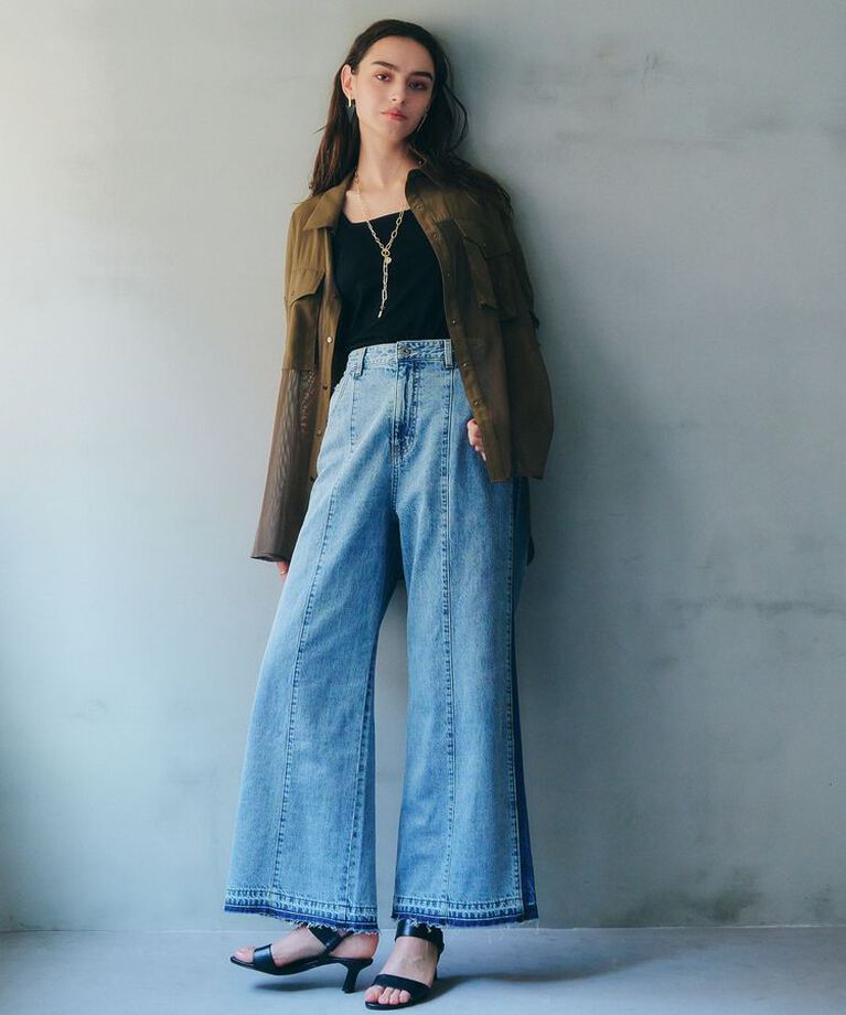 Editt by YECCA VECCA「綿麻ラインバギーデニム」|デニム|
