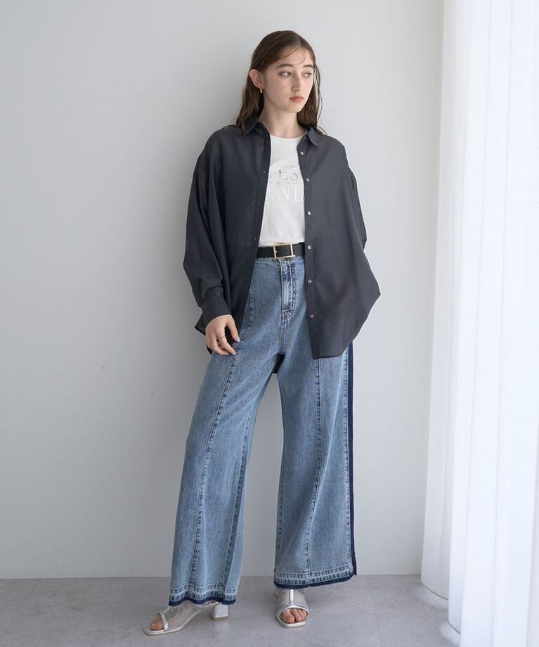Editt by YECCA VECCA「綿麻ラインバギーデニム」|デニム|
