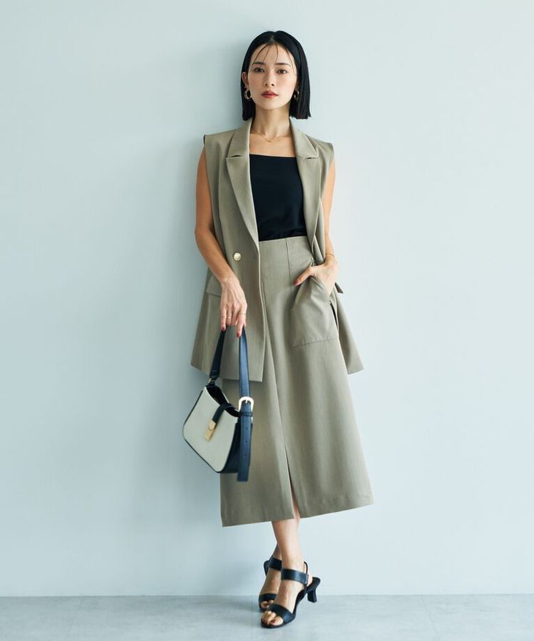 YECCA VECCA「【尾崎紗代子さん着用】ハイウエストナロースカート」|タイト|Beige