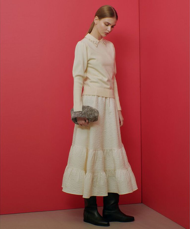 LOULOU WILLOUGHBY「【LOULOU WILLOUGHBY】衿ビジューパフスリーブプルオーバー」|ニット・セーター|