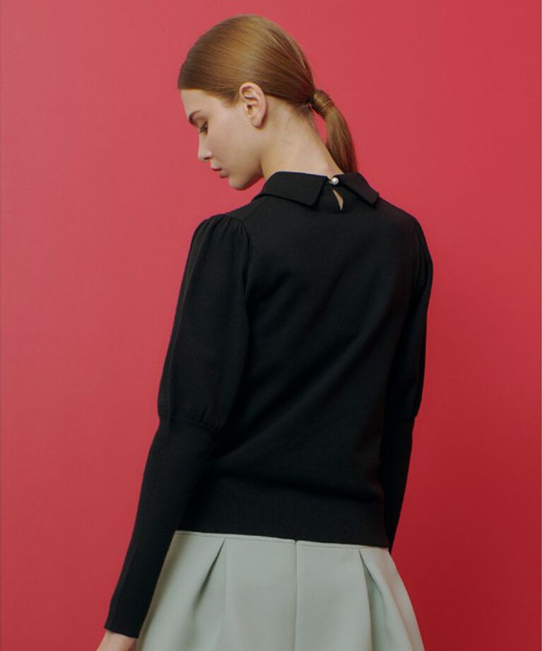 LOULOU WILLOUGHBY「【LOULOU WILLOUGHBY】衿ビジューパフスリーブプルオーバー」|ニット・セーター|