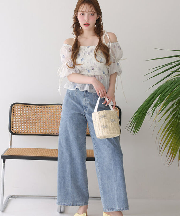  「バックレースアップワイドデニムパンツ」|その他|