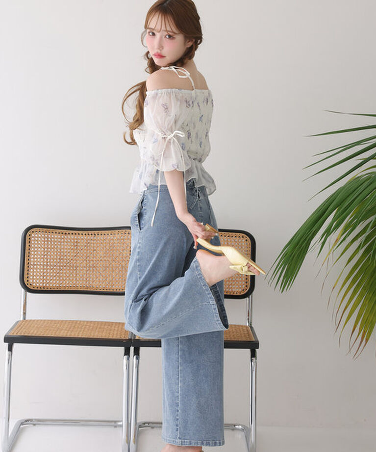  「バックレースアップワイドデニムパンツ」|その他|