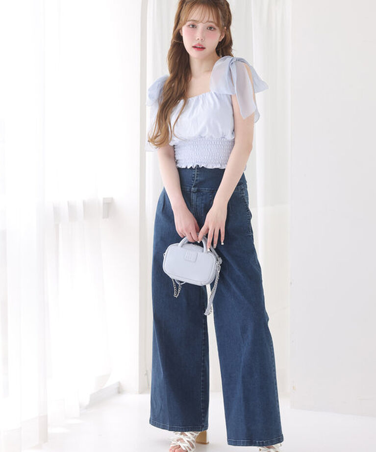 「バックレースアップワイドデニムパンツ」|その他|