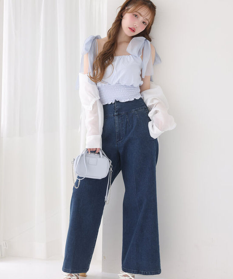 「バックレースアップワイドデニムパンツ」|その他|