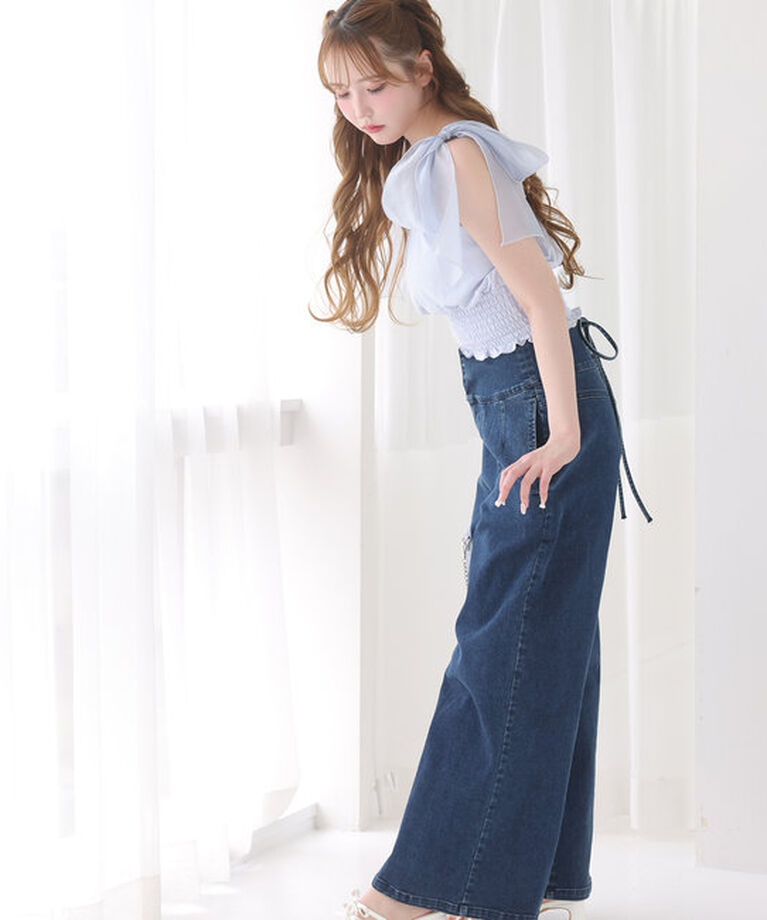  「バックレースアップワイドデニムパンツ」|その他|