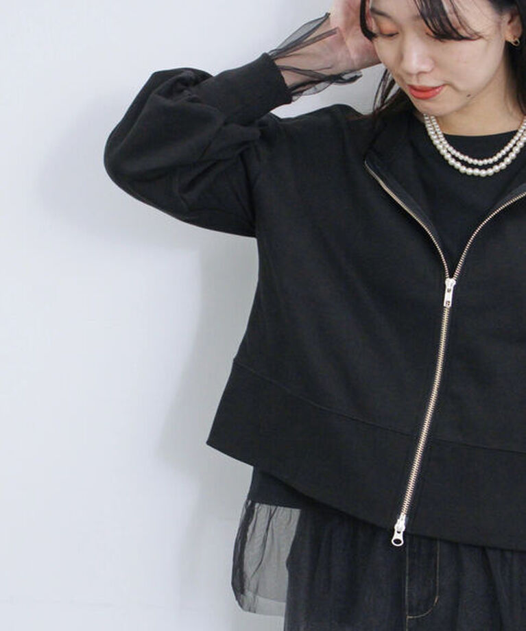 Samansa Mos2 blue「◎前後2wayダブルジップスウェット」|Tシャツ・カットソー|ブラック