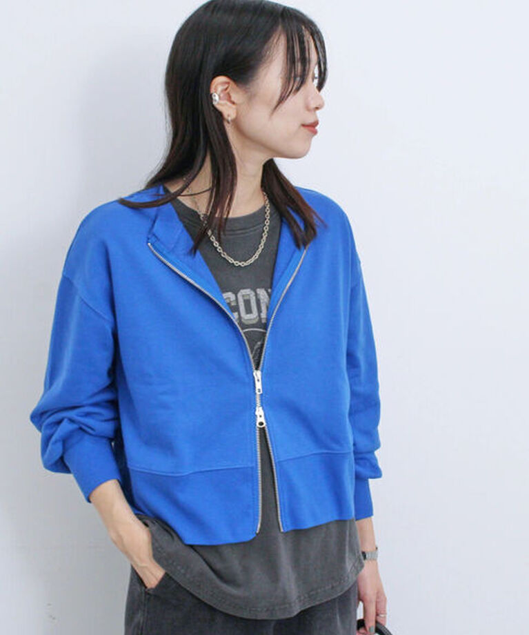 Samansa Mos2 blue「◎前後2wayダブルジップスウェット」|Tシャツ・カットソー|
