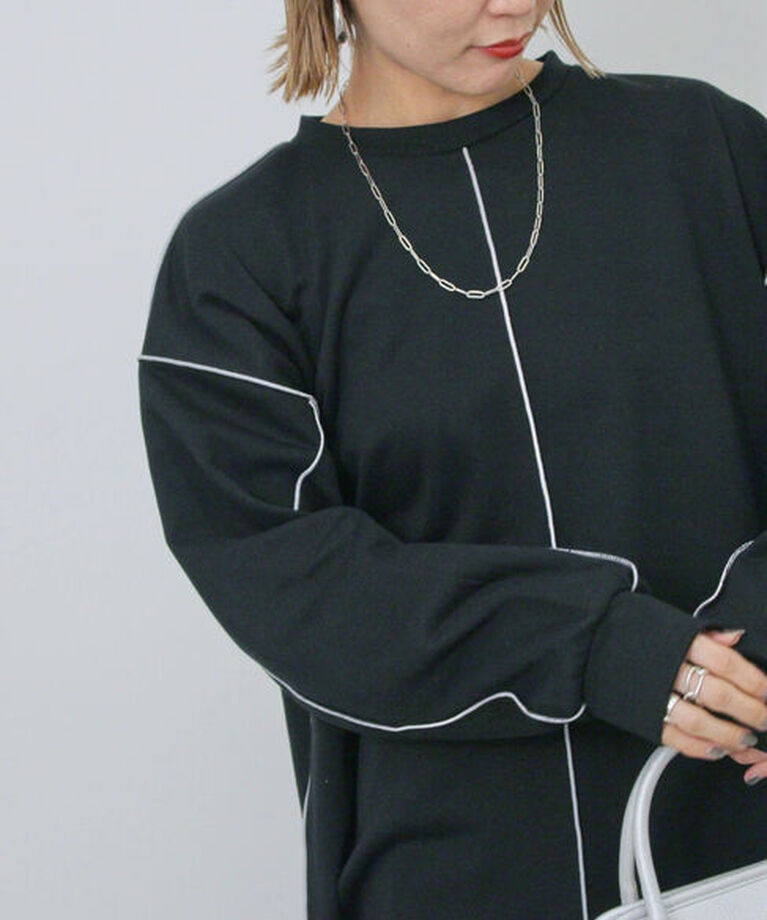 Samansa Mos2 blue「◎配色メロウ裏毛プルオーバー」|Tシャツ・カットソー|ブラック