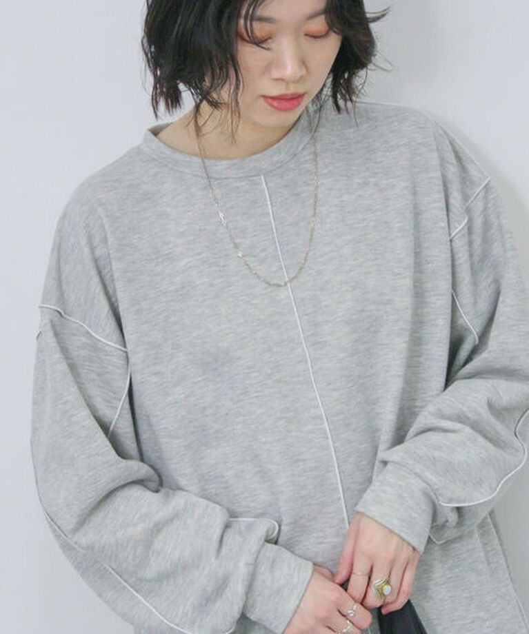 Samansa Mos2 blue「◎配色メロウ裏毛プルオーバー」|Tシャツ・カットソー|