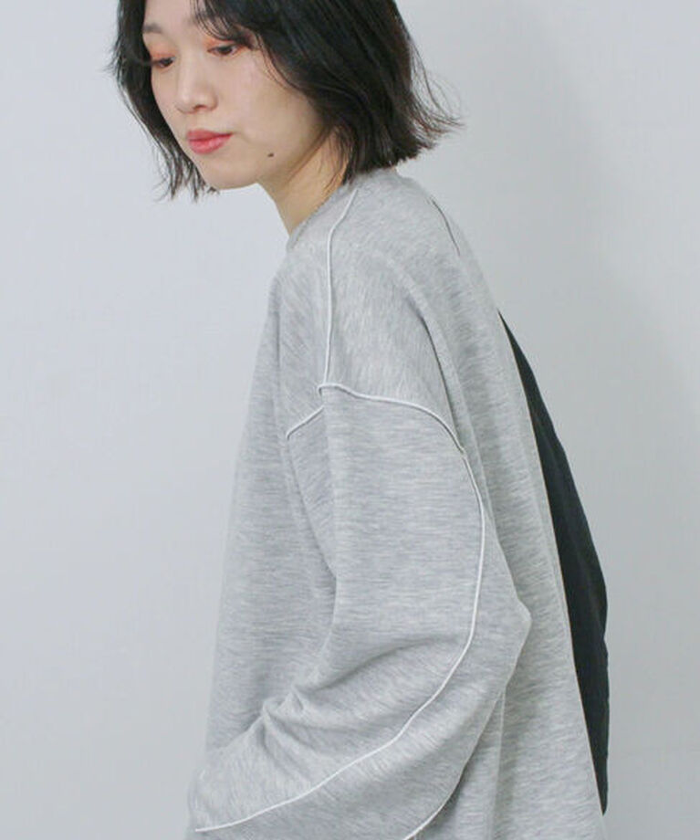 Samansa Mos2 blue「◎配色メロウ裏毛プルオーバー」|Tシャツ・カットソー|
