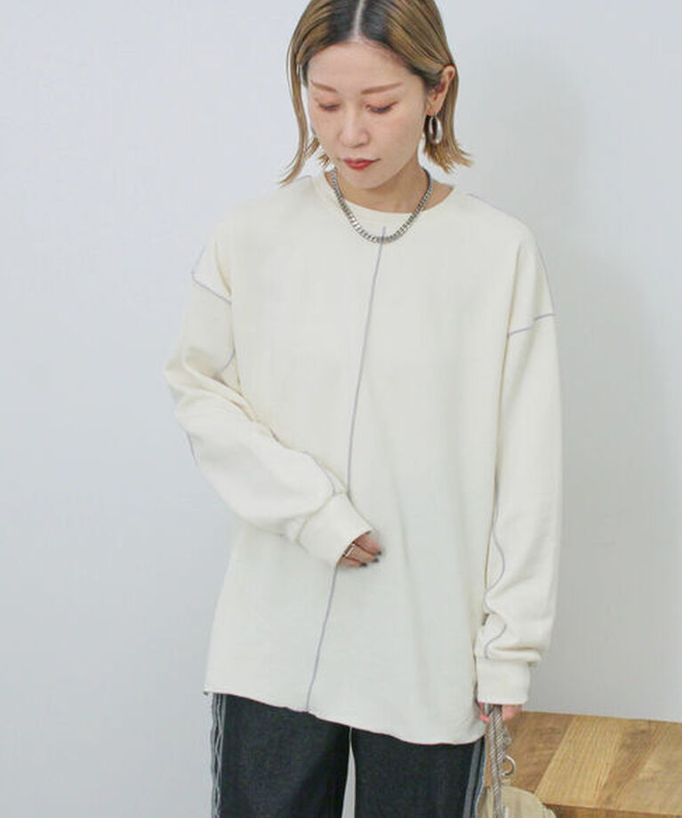 Samansa Mos2 blue「◎配色メロウ裏毛プルオーバー」|Tシャツ・カットソー|