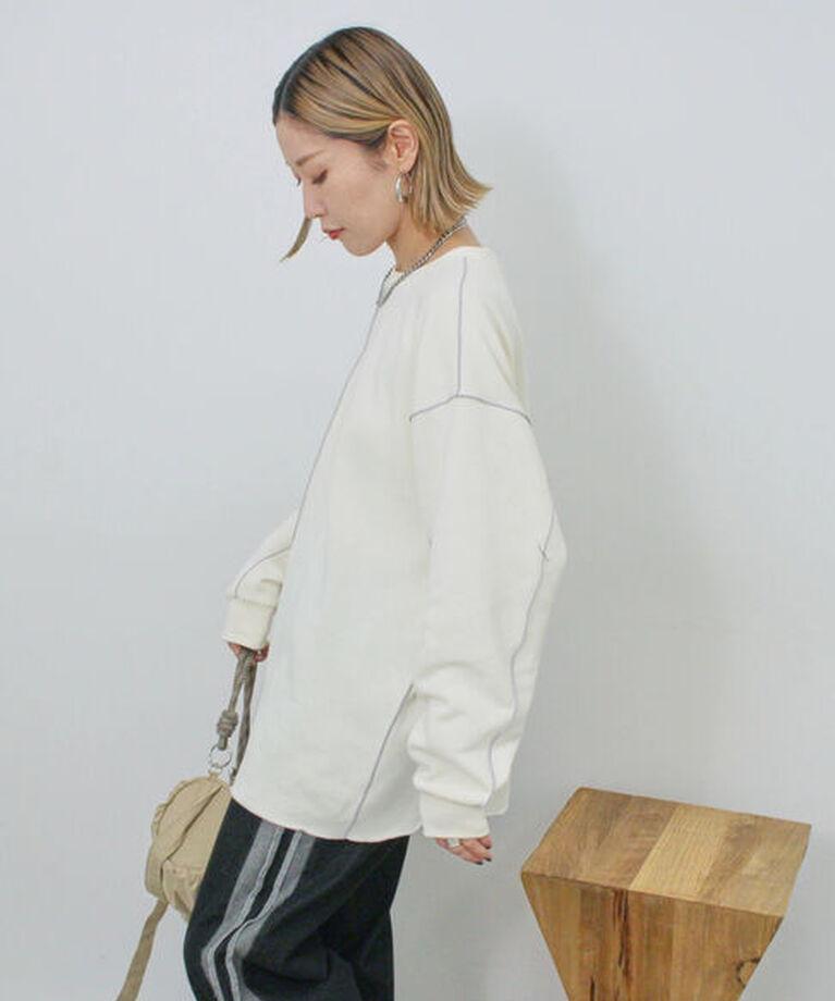 Samansa Mos2 blue「◎配色メロウ裏毛プルオーバー」|Tシャツ・カットソー|