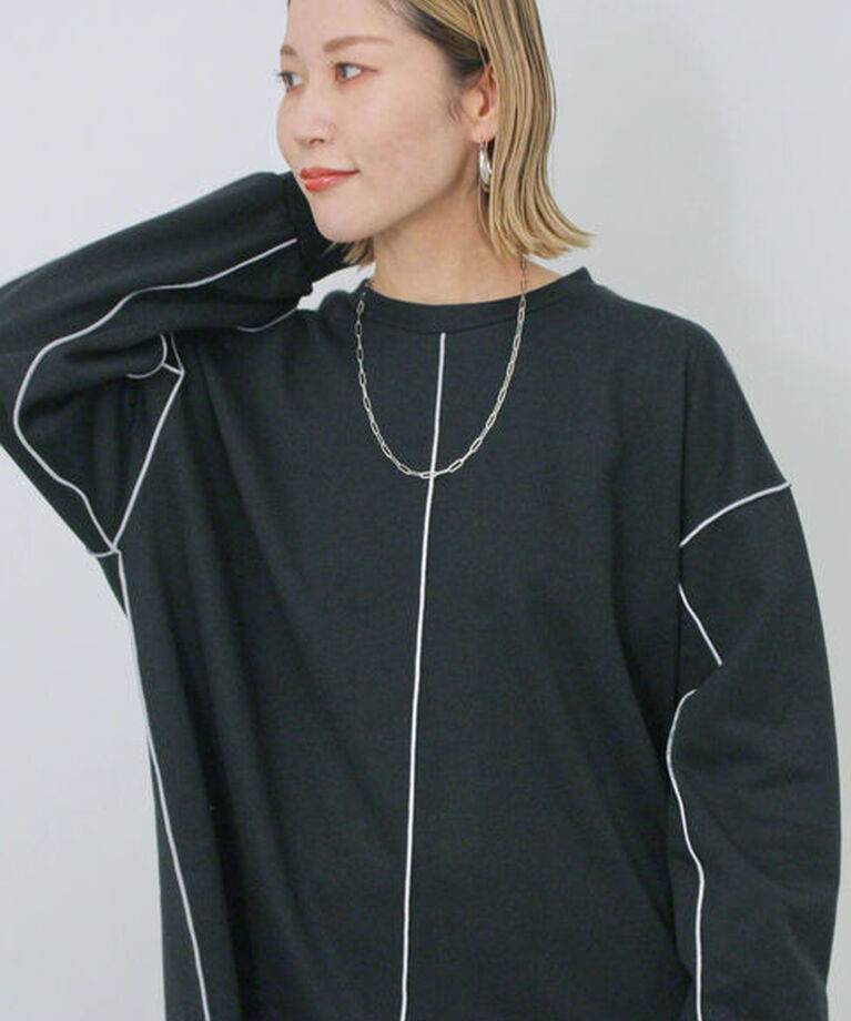 Samansa Mos2 blue「◎配色メロウ裏毛プルオーバー」|Tシャツ・カットソー|