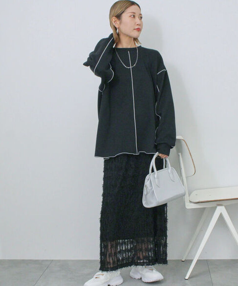 Samansa Mos2 blue「◎配色メロウ裏毛プルオーバー」|Tシャツ・カットソー|