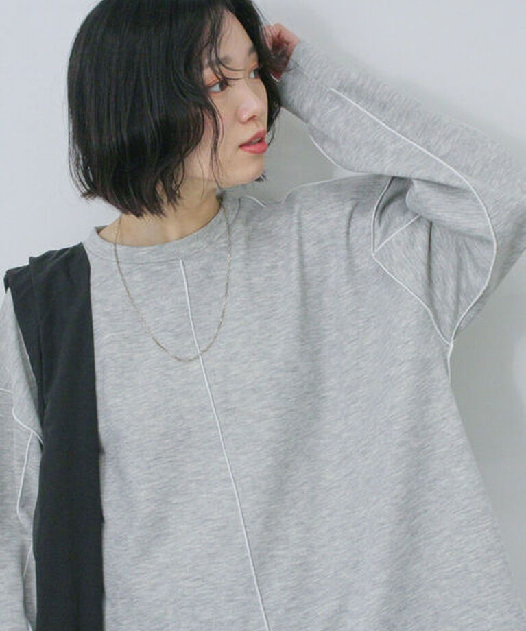 Samansa Mos2 blue「◎配色メロウ裏毛プルオーバー」|Tシャツ・カットソー|ＴＯＰグレー