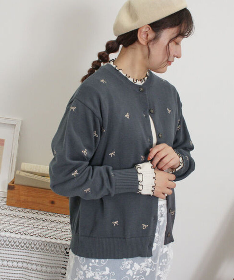Samansa Mos2「リボン刺繍カーディガン」|カーディガン|