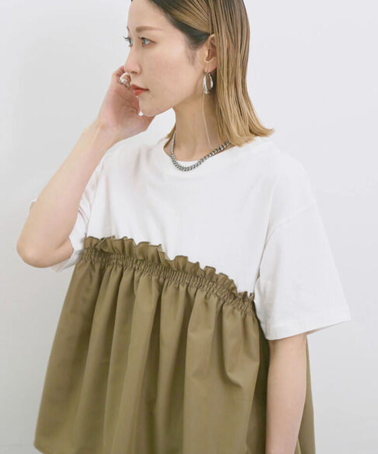 Samansa Mos2 blue「アソートドッキングプルオーバー」|Tシャツ・カットソー|カーキ