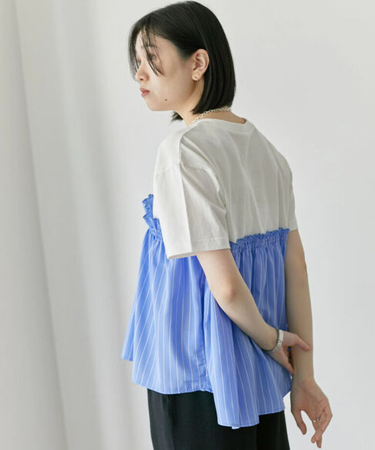 Samansa Mos2 blue「アソートドッキングプルオーバー」|Tシャツ・カットソー|サックスブルー
