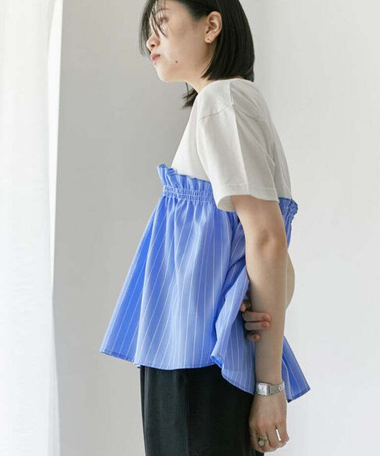 Samansa Mos2 blue「アソートドッキングプルオーバー」|Tシャツ・カットソー|