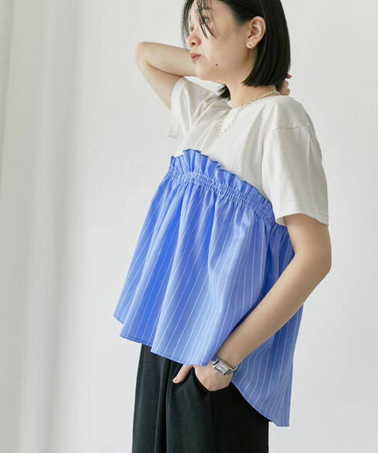 Samansa Mos2 blue「アソートドッキングプルオーバー」|Tシャツ・カットソー|