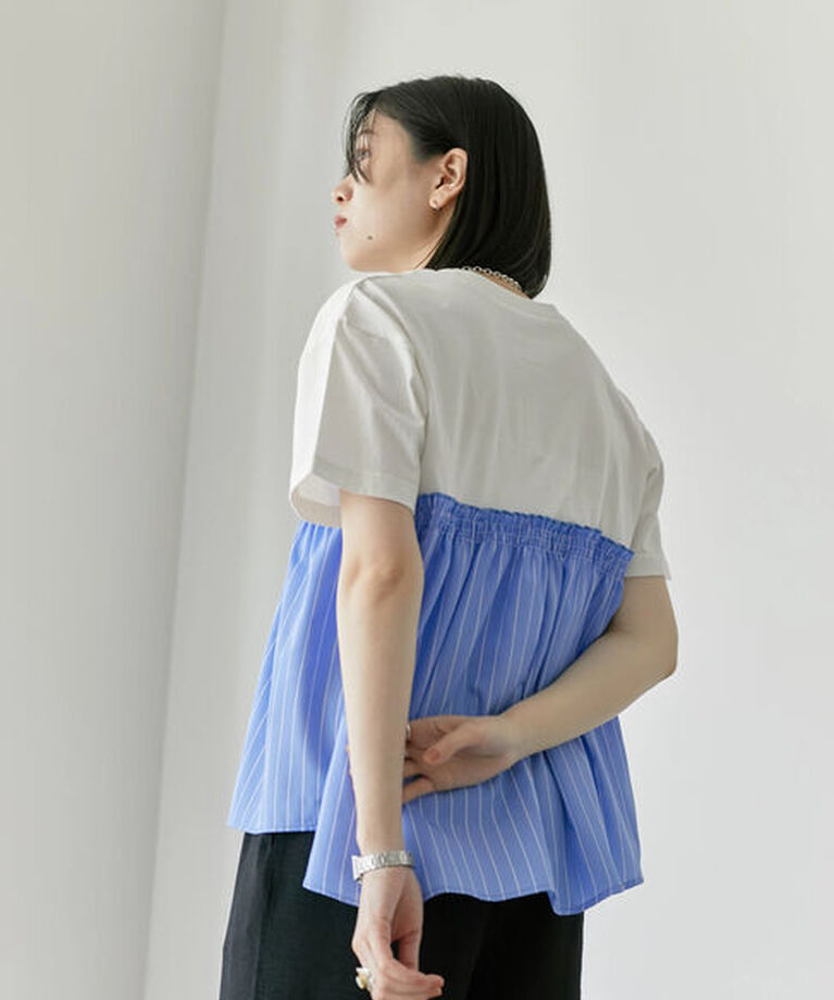 Samansa Mos2 blue「アソートドッキングプルオーバー」|Tシャツ・カットソー|
