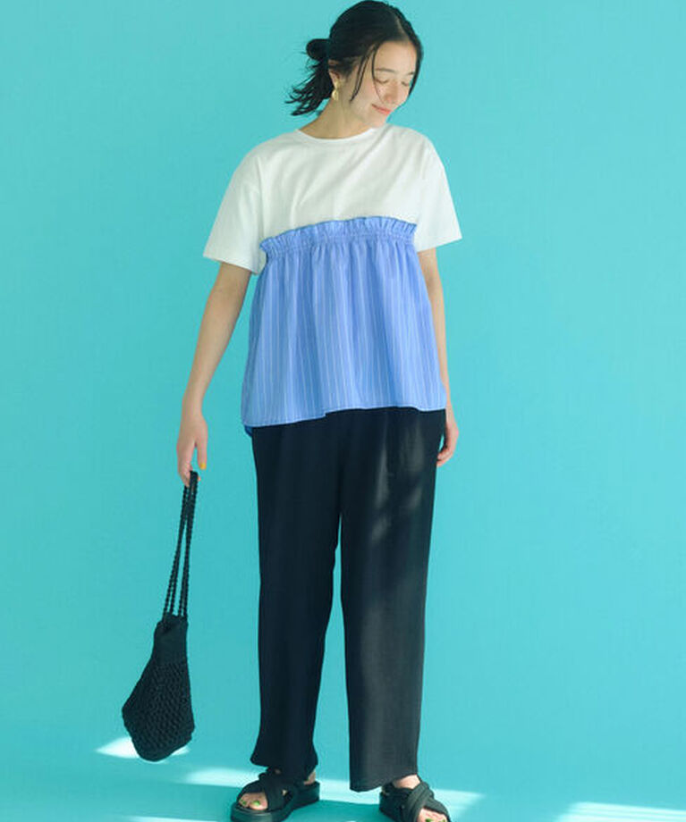 Samansa Mos2 blue「アソートドッキングプルオーバー」|Tシャツ・カットソー|