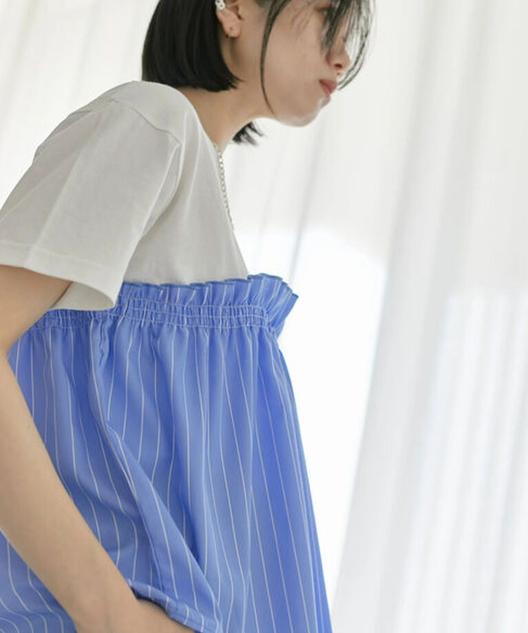 Samansa Mos2 blue「アソートドッキングプルオーバー」|Tシャツ・カットソー|