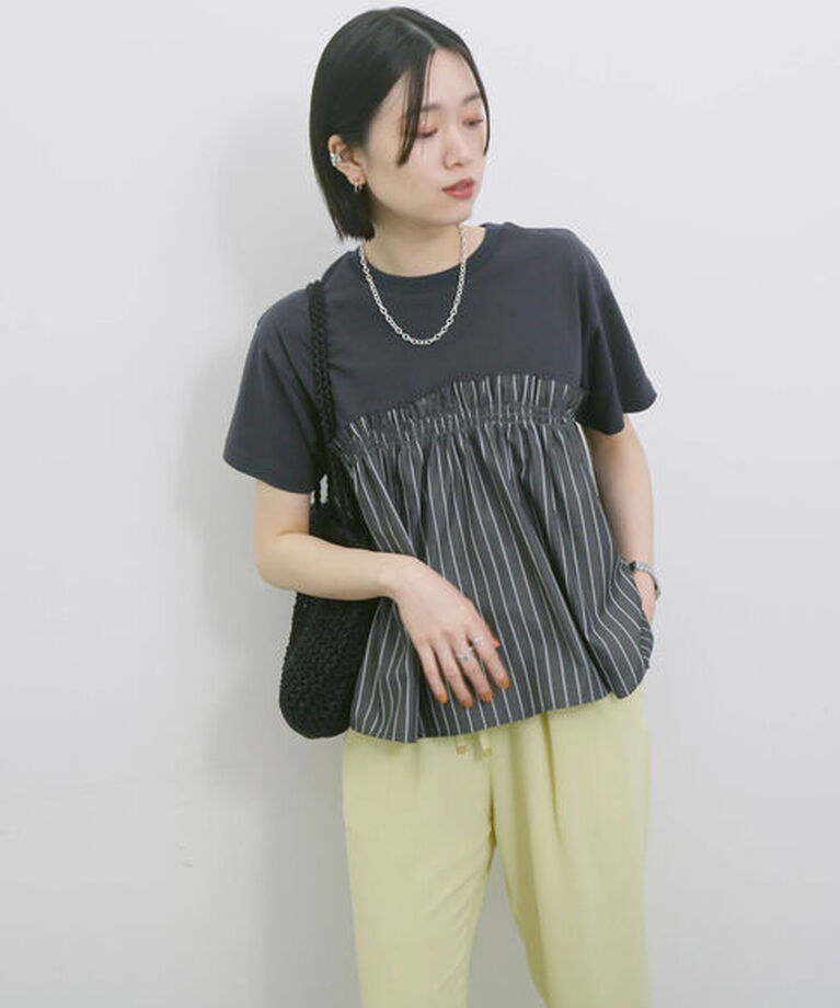 Samansa Mos2 blue「アソートドッキングプルオーバー」|Tシャツ・カットソー|