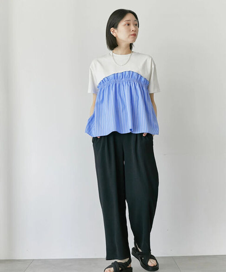 Samansa Mos2 blue「アソートドッキングプルオーバー」|Tシャツ・カットソー|