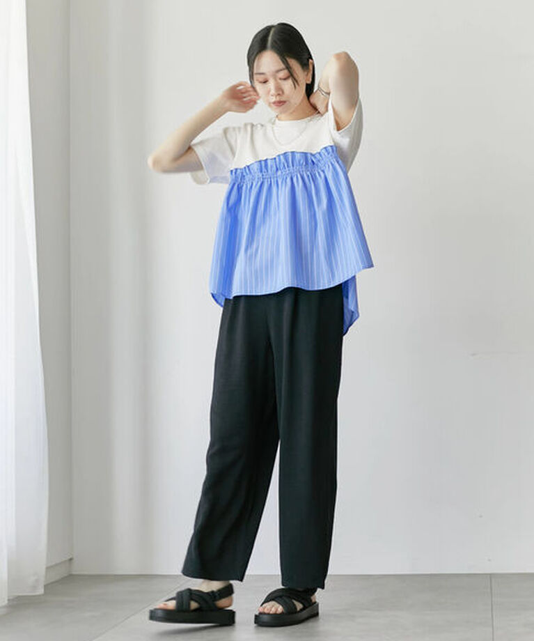 Samansa Mos2 blue「アソートドッキングプルオーバー」|Tシャツ・カットソー|