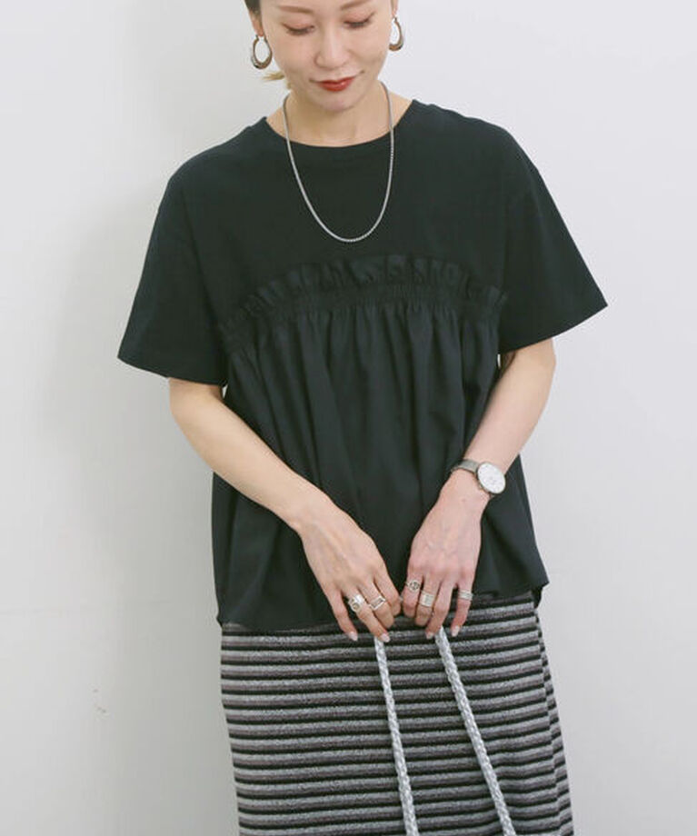 Samansa Mos2 blue「アソートドッキングプルオーバー」|Tシャツ・カットソー|ブラック