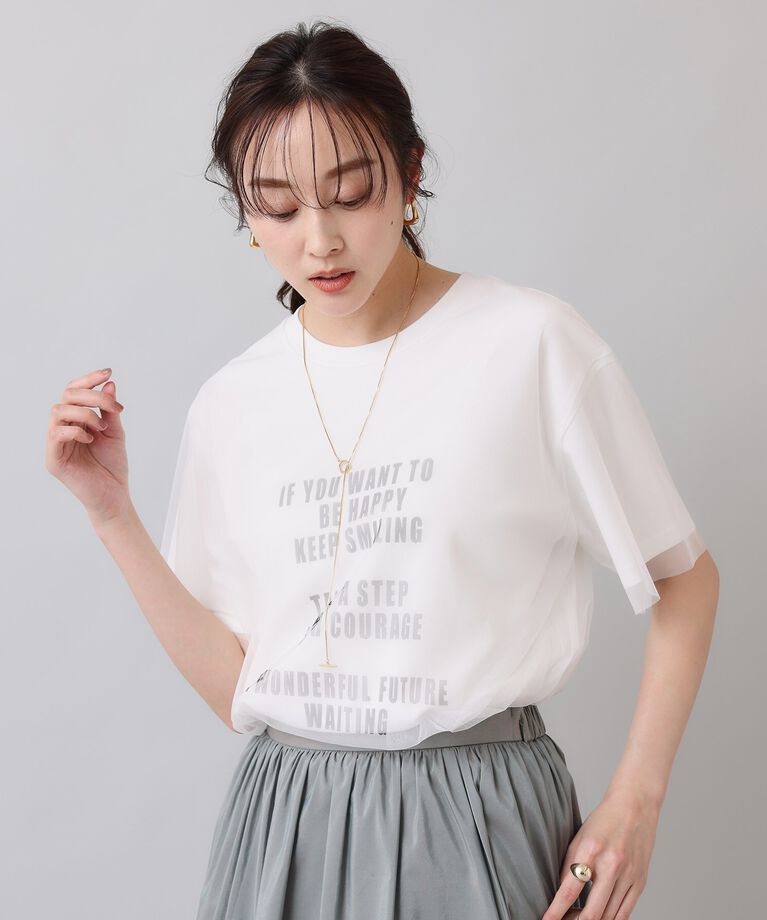 UNTITLED「【カジュアル／シアー】チュールロゴTシャツ」|Tシャツ・カットソー|ｵﾌﾎﾜｲﾄ(103)