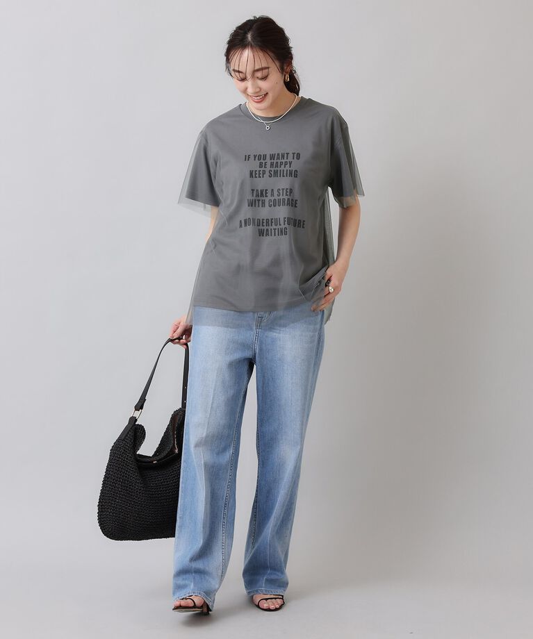 UNTITLED「【カジュアル／シアー】チュールロゴTシャツ」|Tシャツ・カットソー|