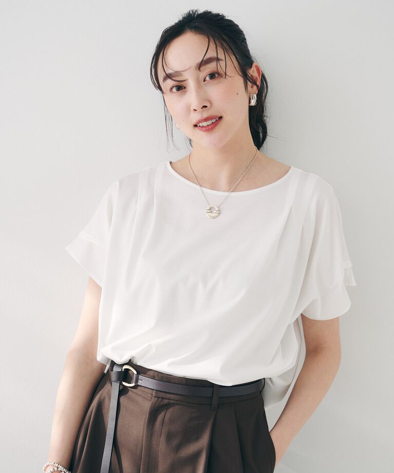 UNTITLED「【洗える】タック入りフレンチスリーブプルオーバー」|Tシャツ・カットソー|オフホワイト(003