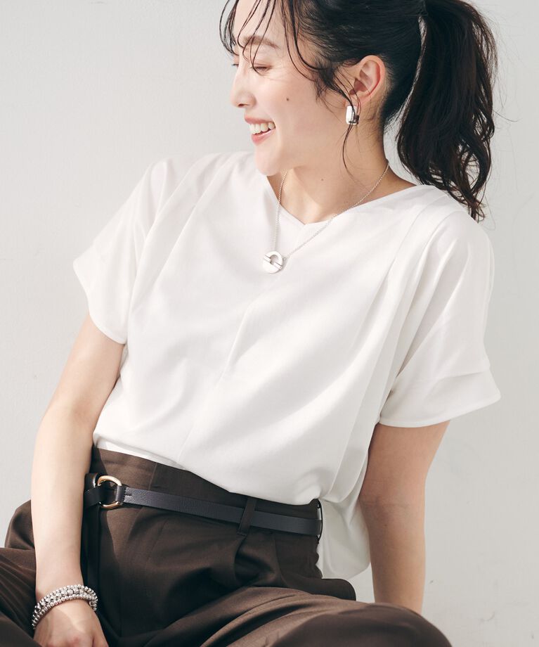 UNTITLED「【洗える】タック入りフレンチスリーブプルオーバー」|Tシャツ・カットソー|