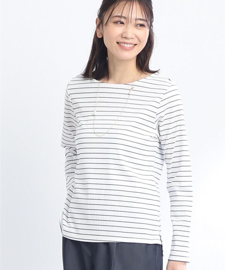Reflect「【SALE/マシンウォッシュ】すっきりリブ風ボーダーカットソー」|Tシャツ・カットソー|ｵﾌﾎﾜｲﾄ(303)