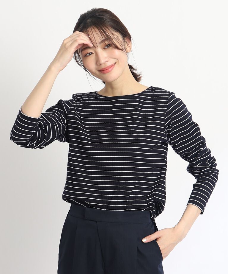 Reflect「【SALE/マシンウォッシュ】すっきりリブ風ボーダーカットソー」|Tシャツ・カットソー|