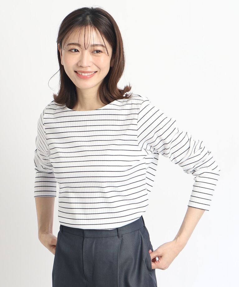 Reflect「【SALE/マシンウォッシュ】すっきりリブ風ボーダーカットソー」|Tシャツ・カットソー|