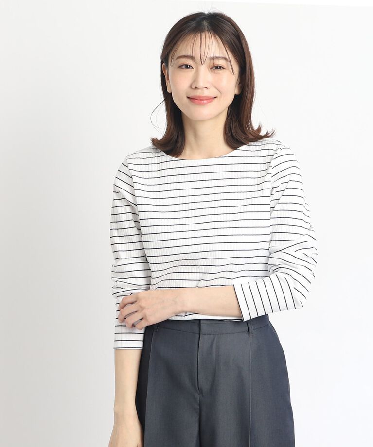 Reflect「【SALE/マシンウォッシュ】すっきりリブ風ボーダーカットソー」|Tシャツ・カットソー|