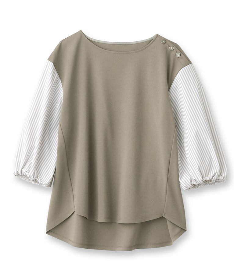 Reflect「【夏SALE／人気商品の夏バージョン！UVカット／接触冷感／洗える】ストライプスリーブカットソー」|Tシャツ・カットソー|