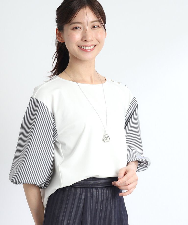 Reflect「【夏SALE／人気商品の夏バージョン！UVカット／接触冷感／洗える】ストライプスリーブカットソー」|Tシャツ・カットソー|