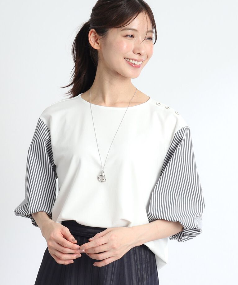 Reflect「【夏SALE／人気商品の夏バージョン！UVカット／接触冷感／洗える】ストライプスリーブカットソー」|Tシャツ・カットソー|
