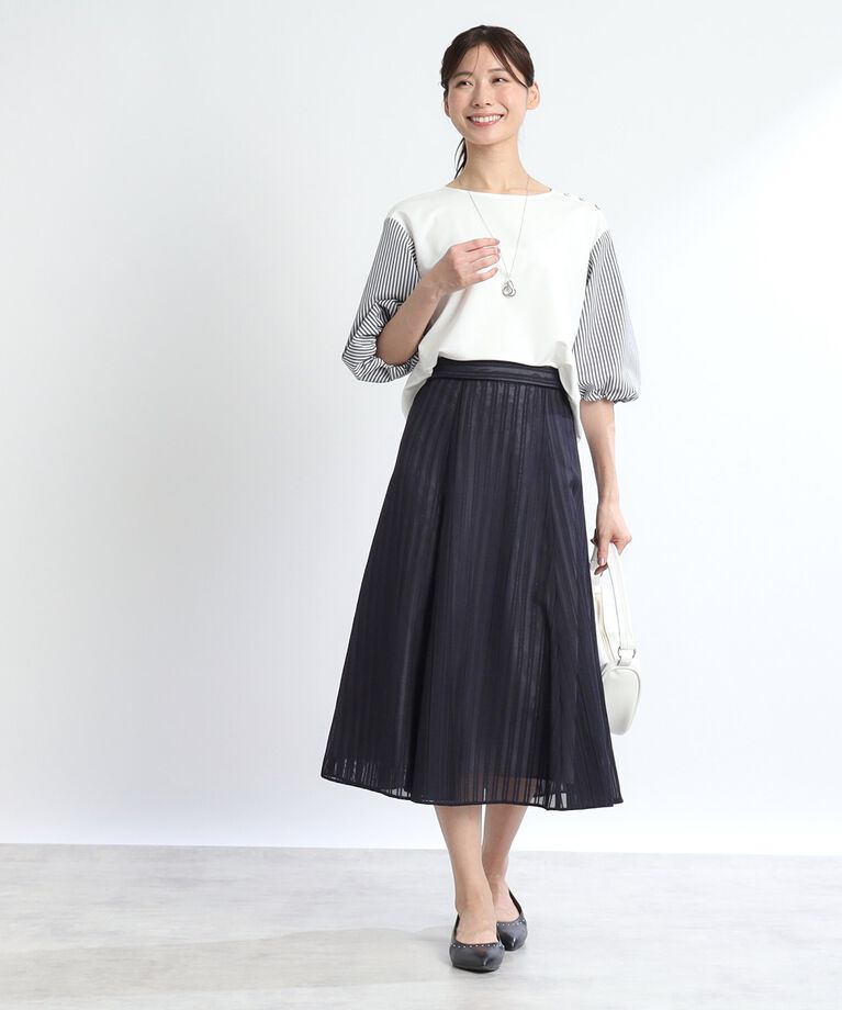 Reflect「【夏SALE／人気商品の夏バージョン！UVカット／接触冷感／洗える】ストライプスリーブカットソー」|Tシャツ・カットソー|