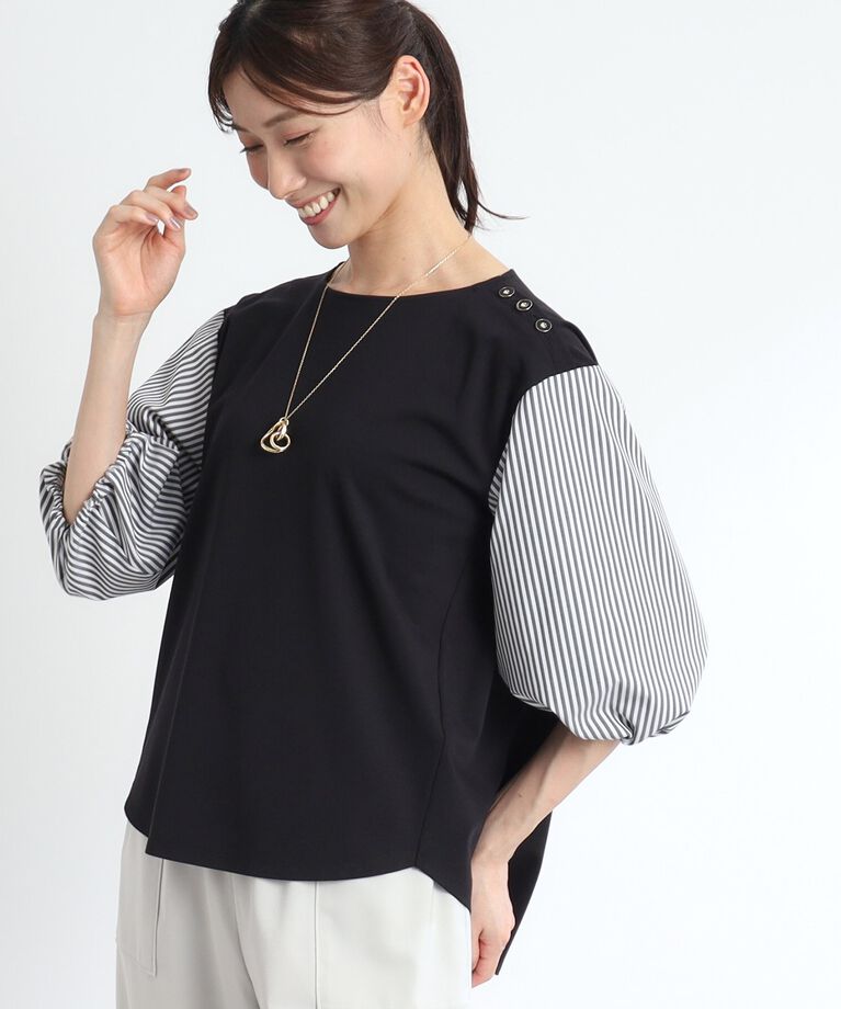 Reflect「【夏SALE／人気商品の夏バージョン！UVカット／接触冷感／洗える】ストライプスリーブカットソー」|Tシャツ・カットソー|