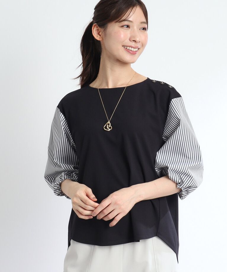 Reflect「【夏SALE／人気商品の夏バージョン！UVカット／接触冷感／洗える】ストライプスリーブカットソー」|Tシャツ・カットソー|