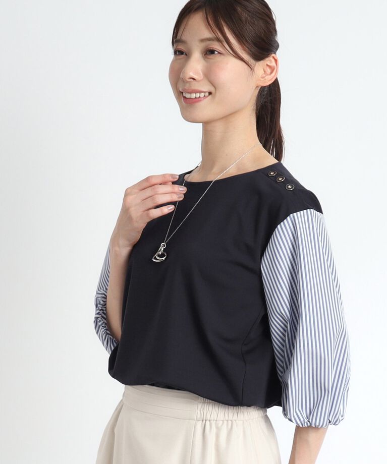Reflect「【夏SALE／人気商品の夏バージョン！UVカット／接触冷感／洗える】ストライプスリーブカットソー」|Tシャツ・カットソー|