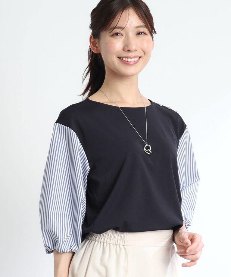 Reflect「【夏SALE／人気商品の夏バージョン！UVカット／接触冷感／洗える】ストライプスリーブカットソー」|Tシャツ・カットソー|